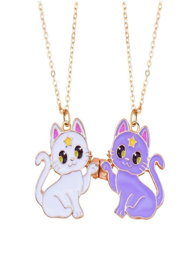Lezmoii Best Friend Necklace Gifts Friendship Necklace Matching Magnetic Cat BFF Necklace for 2 Girls (C) - Image 1